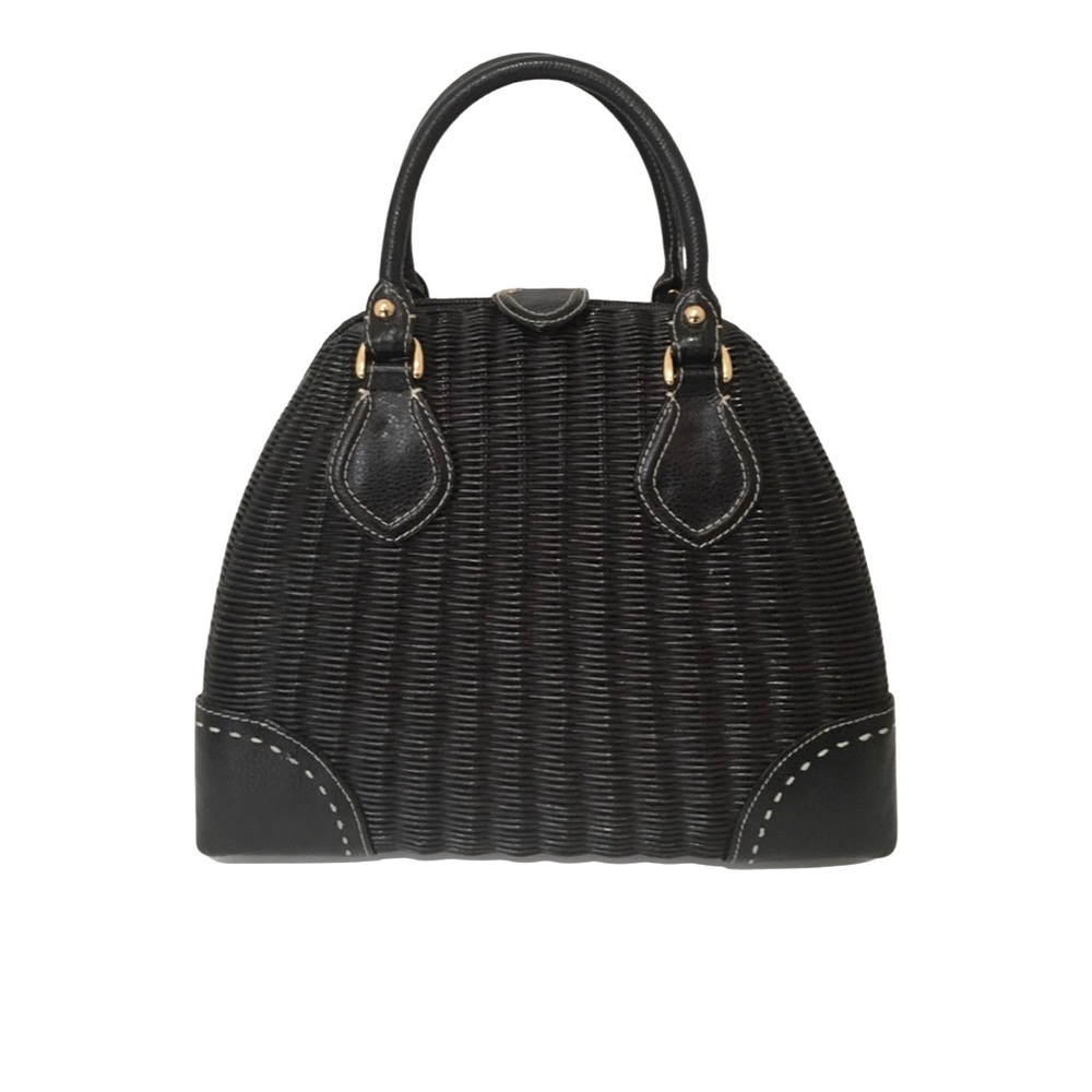 Maxx New York Black Wicker Genuine Leather Satchel